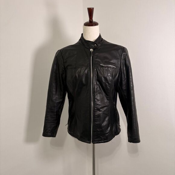 American Vintage Jackets & Blazers - Vintage 70s Black Leather Motorcycle Jacket Sz 15